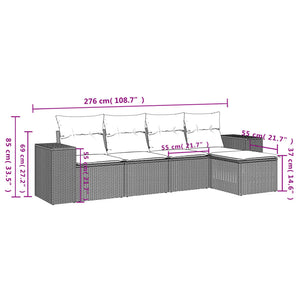 Set Divani da Giardino 5 pz con Cuscini in Polyrattan Nero 3222484