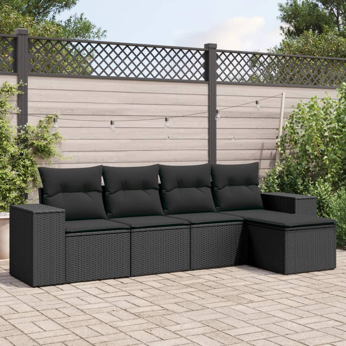 Set Divani da Giardino 5 pz con Cuscini in Polyrattan Nero 3222484