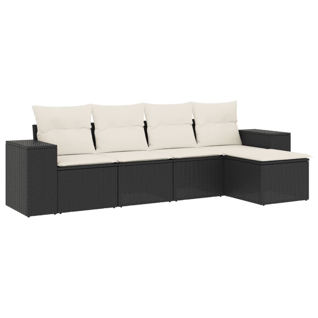 Set Divani da Giardino 5 pz con Cuscini in Polyrattan Nero 3222485