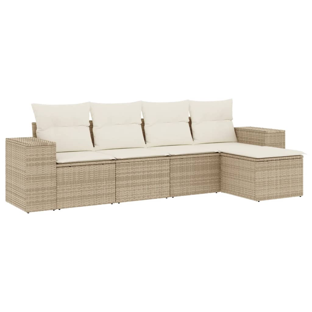 Set Divano da Giardino 5 pz con Cuscini Beige in Polyrattan 3222487