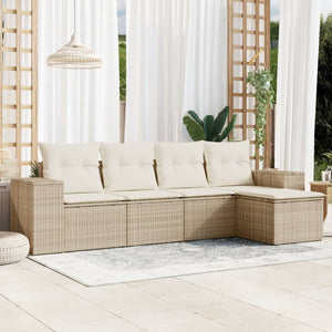 Set Divano da Giardino 5 pz con Cuscini Beige in Polyrattan 3222487