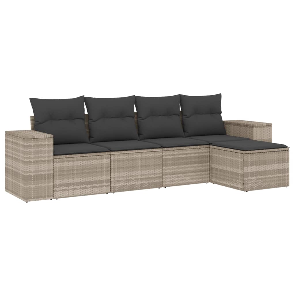 Set Divano da Giardino 5pz con Cuscini Grigio Chiaro Polyrattan 3222491