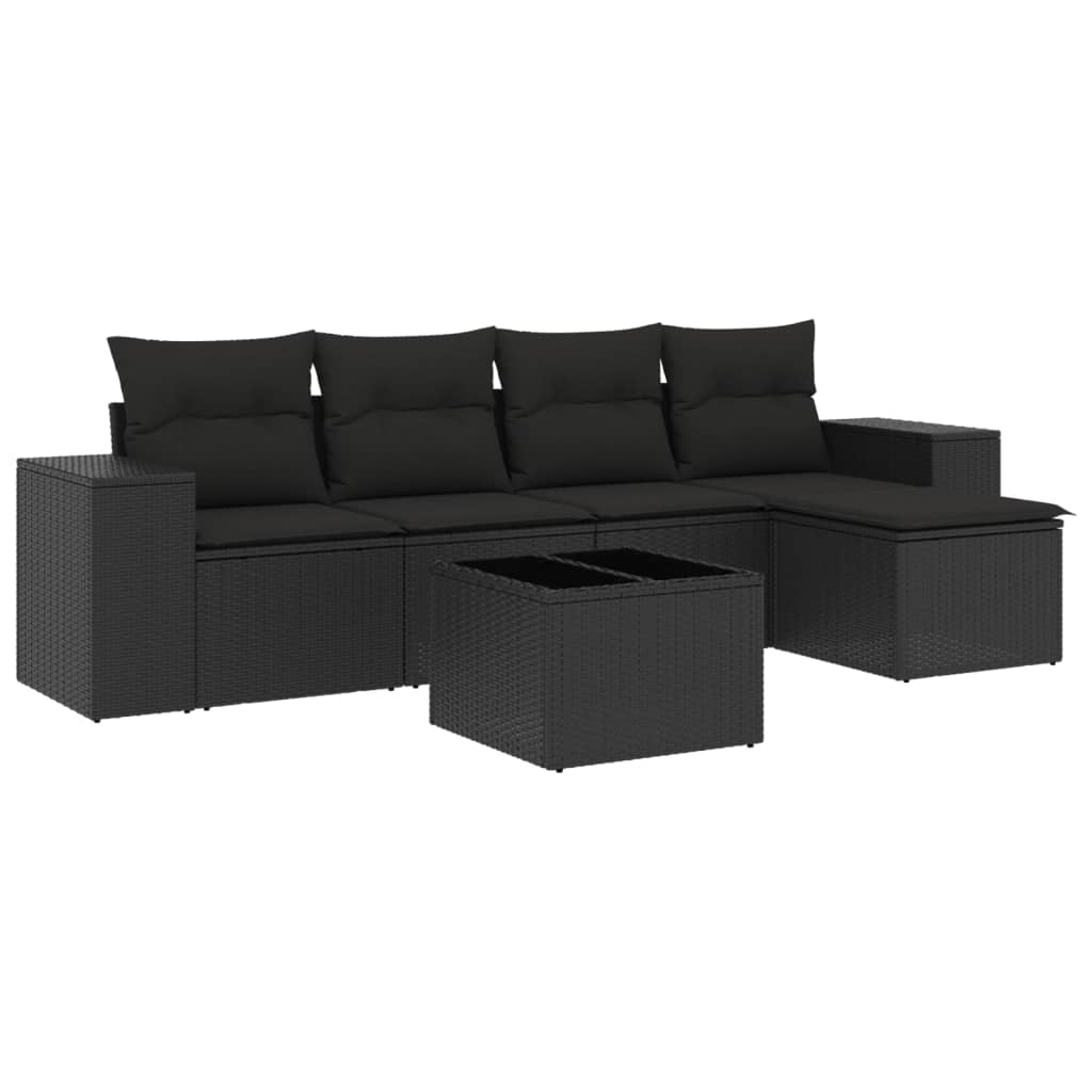 Set Divano da Giardino 6 pz con Cuscini Nero in Polyrattan 3222494