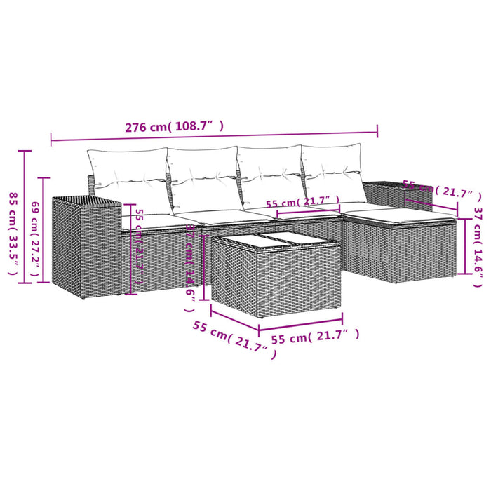 Set Divano da Giardino 6 pz con Cuscini Nero in Polyrattan 3222494