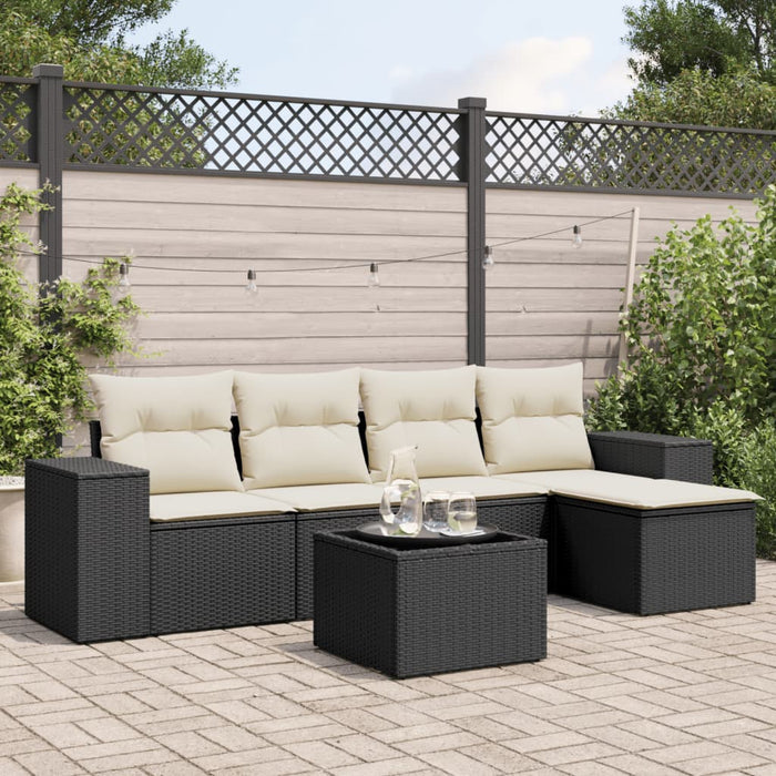 Set Divano da Giardino 6 pz con Cuscini Nero in Polyrattan 3222495