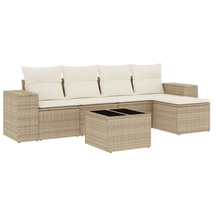 Set Divano da Giardino 6 pz con Cuscini Beige in Polyrattan 3222497