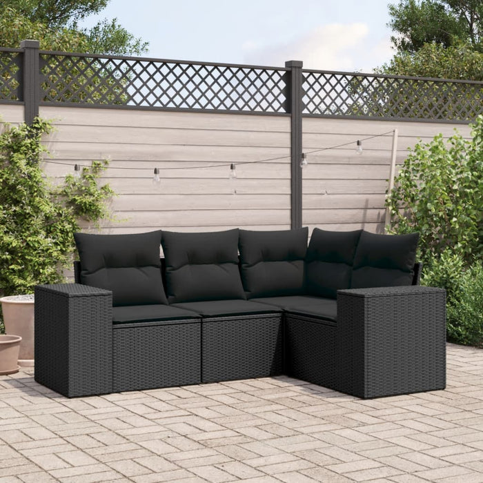 Set Divani da Giardino 4 pz con Cuscini Nero in Polyrattancod mxl 114215