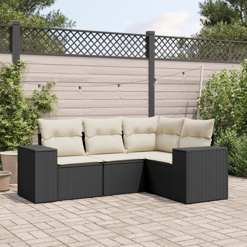 Set Divani da Giardino 4 pz con Cuscini Nero in Polyrattan 3222505