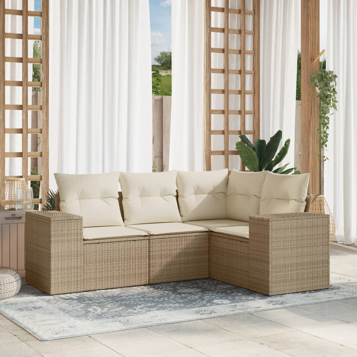 Set Divano da Giardino 4 pz con Cuscini Beige in Polyrattancod mxl 90131