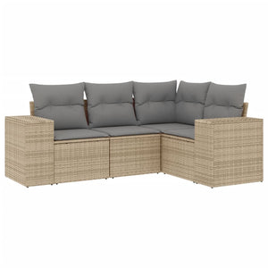 Set Divano da Giardino 4 pz con Cuscini Beige in Polyrattan 3222508