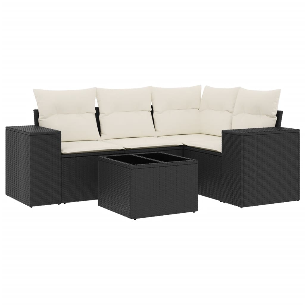 Set Divani da Giardino 5 pz con Cuscini in Polyrattan Nero 3222515