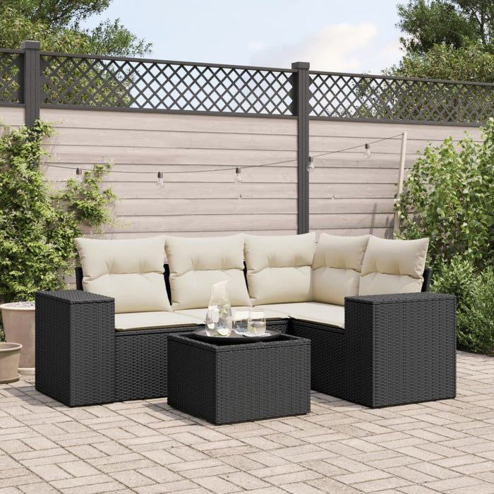 Set Divani da Giardino 5 pz con Cuscini in Polyrattan Nero 3222515