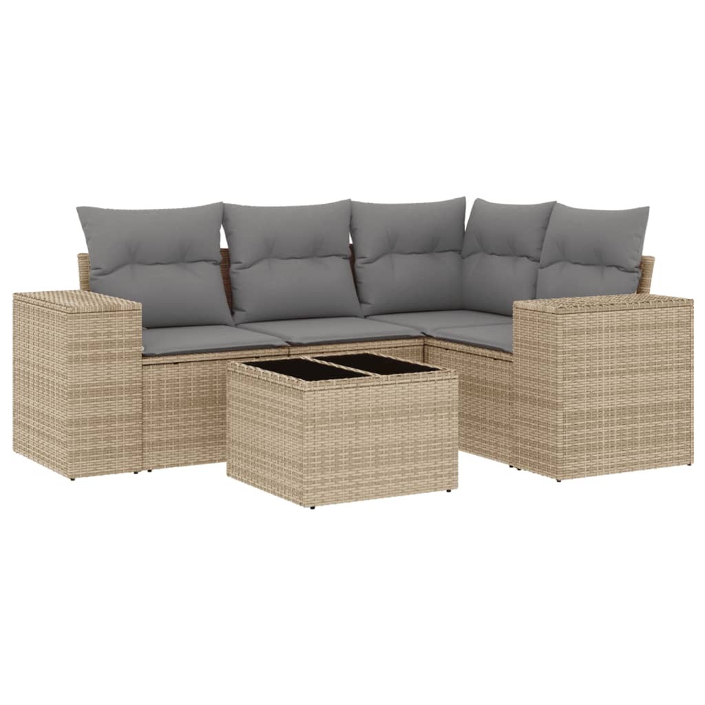 Set Divano da Giardino 5 pz con Cuscini Beige in Polyrattan 3222518