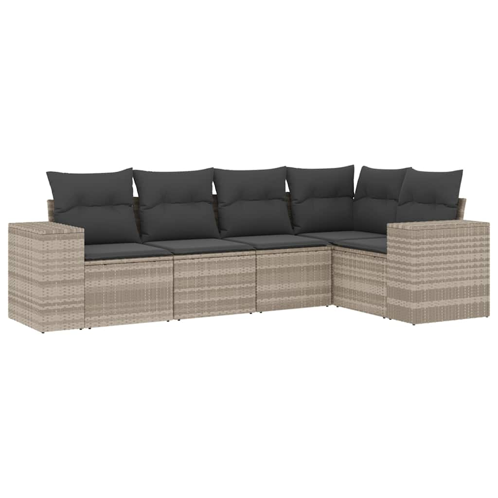 Set Divano da Giardino 5pz con Cuscini Grigio Chiaro Polyrattan 3222531