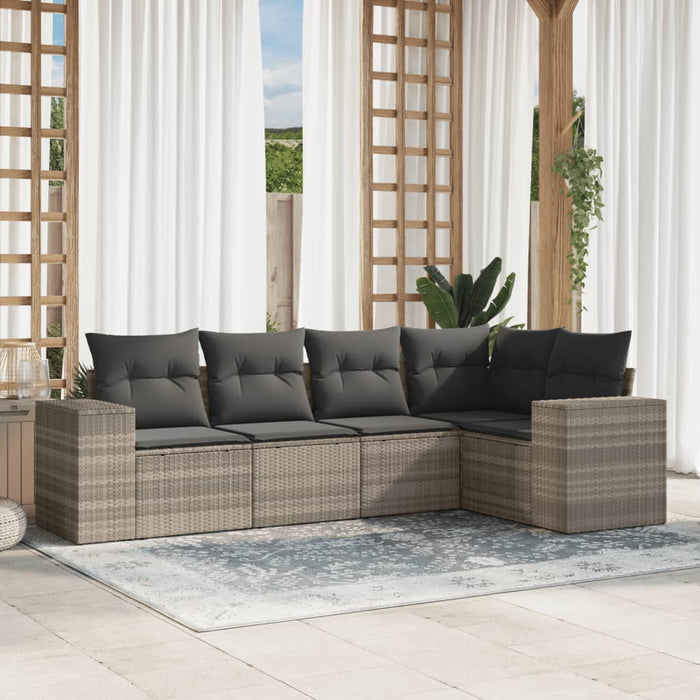 Set Divano da Giardino 5pz con Cuscini Grigio Chiaro Polyrattan 3222531