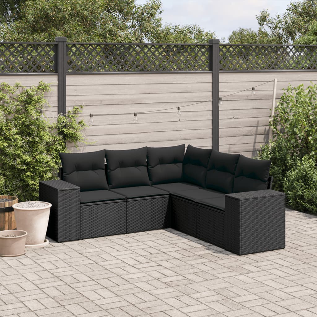 Set Divani da Giardino 5 pz con Cuscini in Polyrattan Nero 3222544