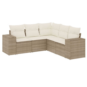 Set Divano da Giardino 5 pz con Cuscini Beige in Polyrattan 3222547