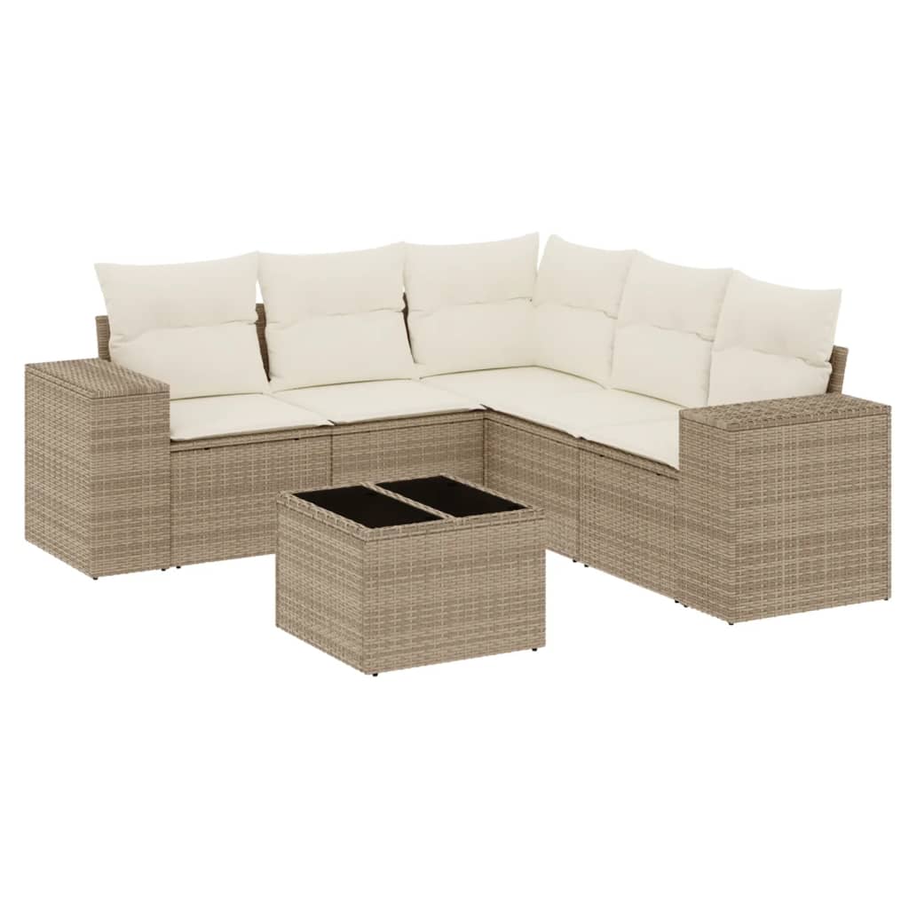 Set Divano da Giardino 6 pz con Cuscini Beige in Polyrattan 3222557