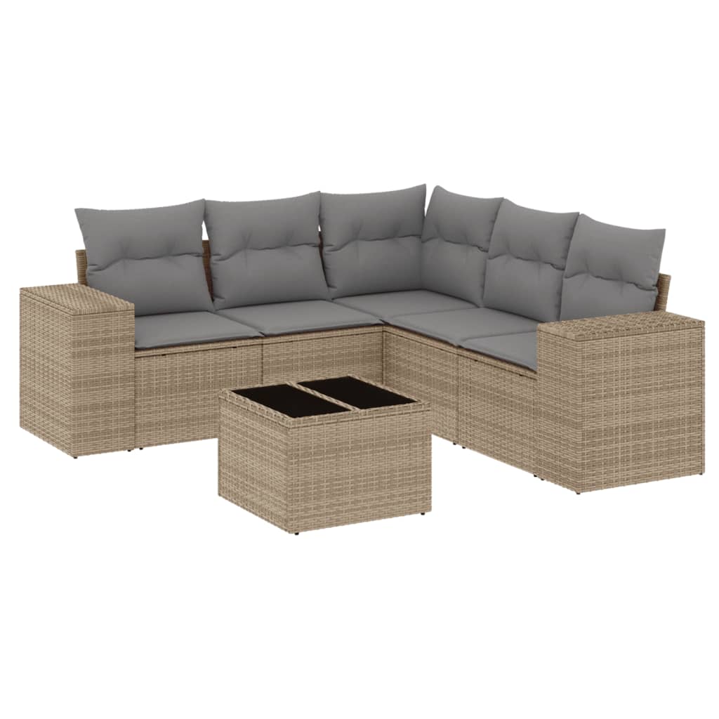 Set Divano da Giardino 6 pz con Cuscini Beige in Polyrattan 3222558