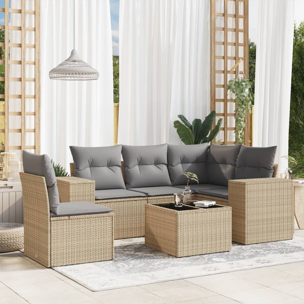 Set Divano da Giardino 6 pz con Cuscini Beige in Polyrattan 3222578