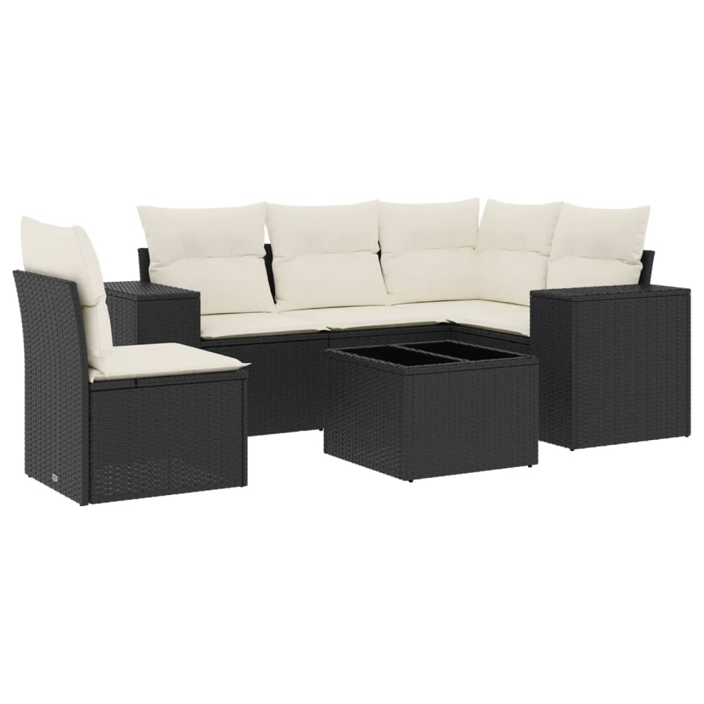 Set Divano da Giardino 6 pz con Cuscini Nero in Polyrattancod mxl 90351