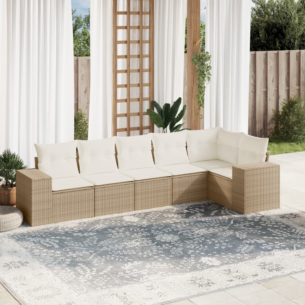 Set Divano da Giardino 6 pz con Cuscini Beige in Polyrattancod mxl 88431