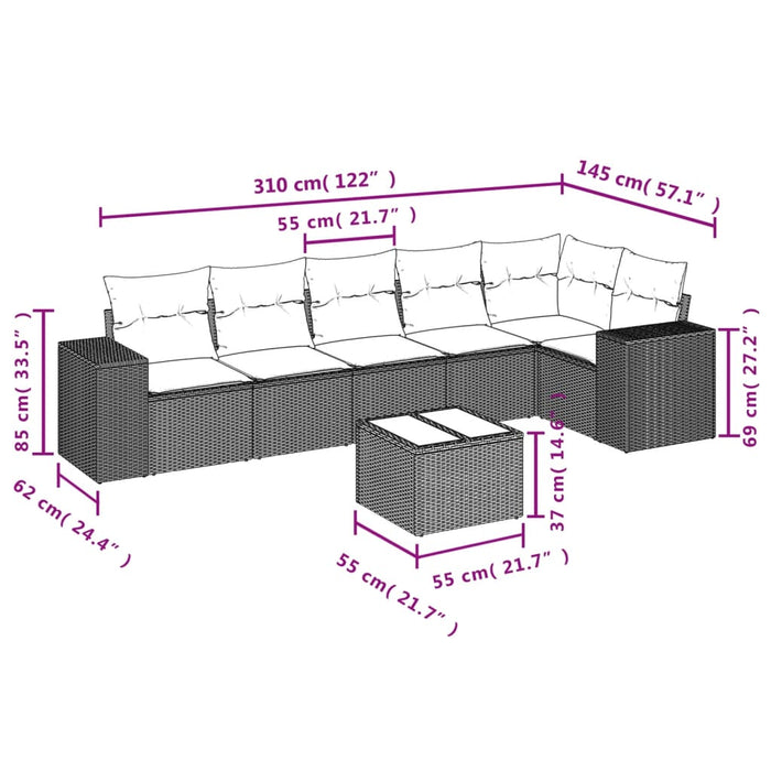 Set Divani da Giardino con Cuscini 7pz Nero Polyrattan 3222595