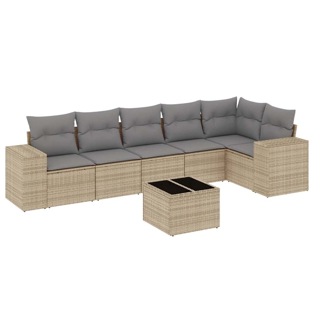 Set Divani da Giardino 7 pz con Cuscini Beige in Polyrattan 3222598