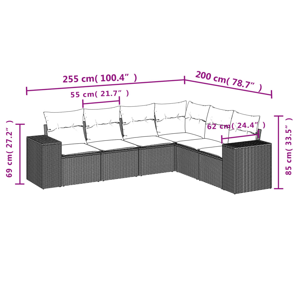 Set Divano da Giardino 6 pz con Cuscini Beige in Polyrattan 3222608