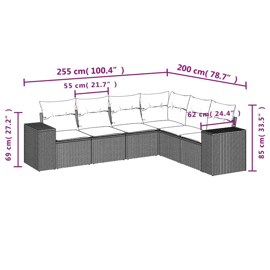 Set Divano da Giardino 6pz con Cuscini Grigio Chiaro Polyrattan 3222611