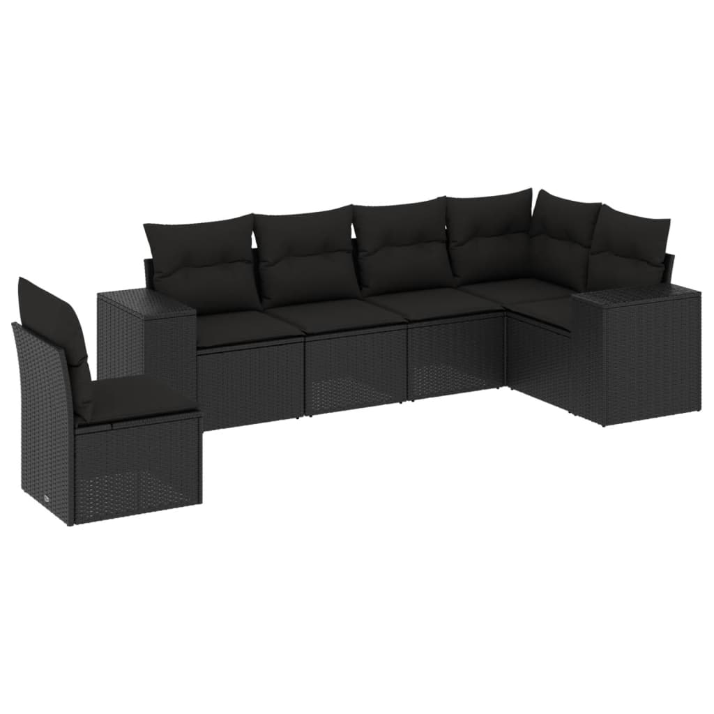 Set Divano da Giardino 6 pz con Cuscini Nero in Polyrattan 3222624