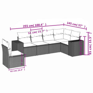 Set Divano da Giardino 6 pz con Cuscini Nero in Polyrattan 3222624