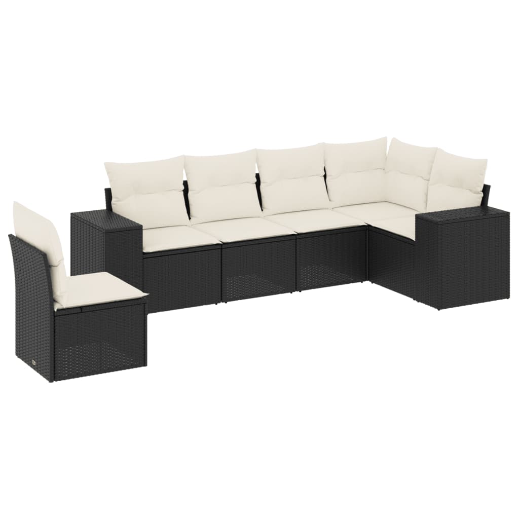 Set Divano da Giardino 6 pz con Cuscini Nero in Polyrattan 3222625