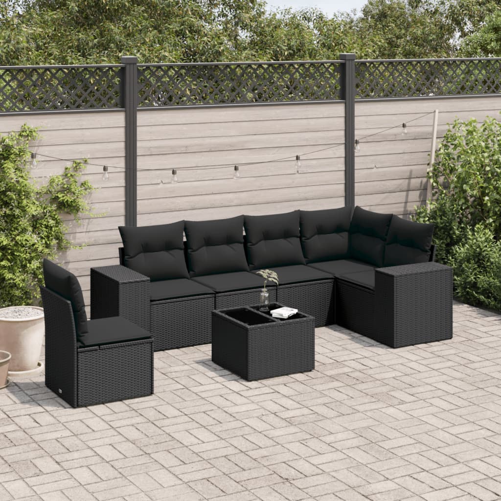 Set Divani da Giardino con Cuscini 7pz Nero Polyrattan 3222634