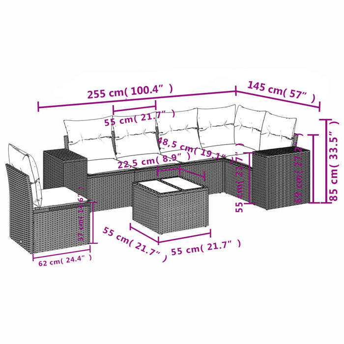 Set Divani da Giardino con Cuscini 7pz Nero Polyrattan 3222635