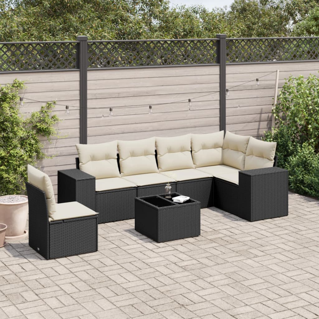 Set Divani da Giardino con Cuscini 7pz Nero Polyrattan 3222635