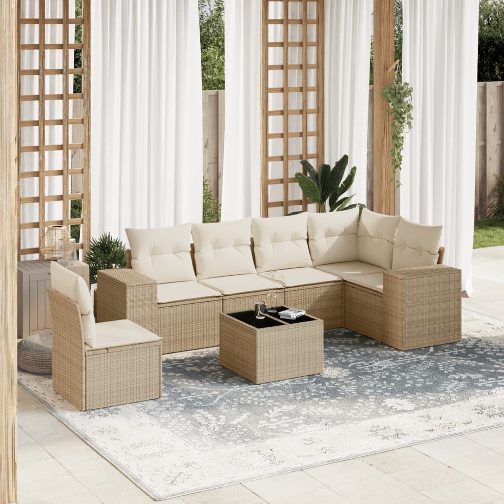 Set Divani da Giardino 7 pz con Cuscini Beige in Polyrattancod mxl 114237