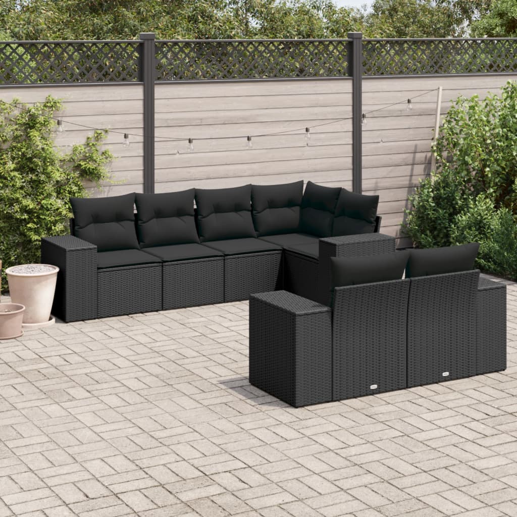 Set Divani da Giardino con Cuscini 7pz Nero Polyrattan 3222804