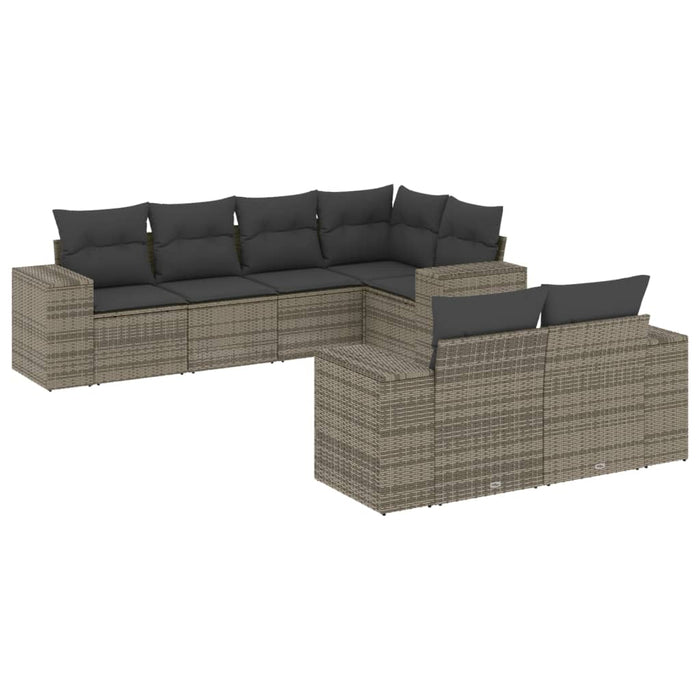 Set Divani da Giardino 7 pz con Cuscini Grigio in Polyrattan 3222809