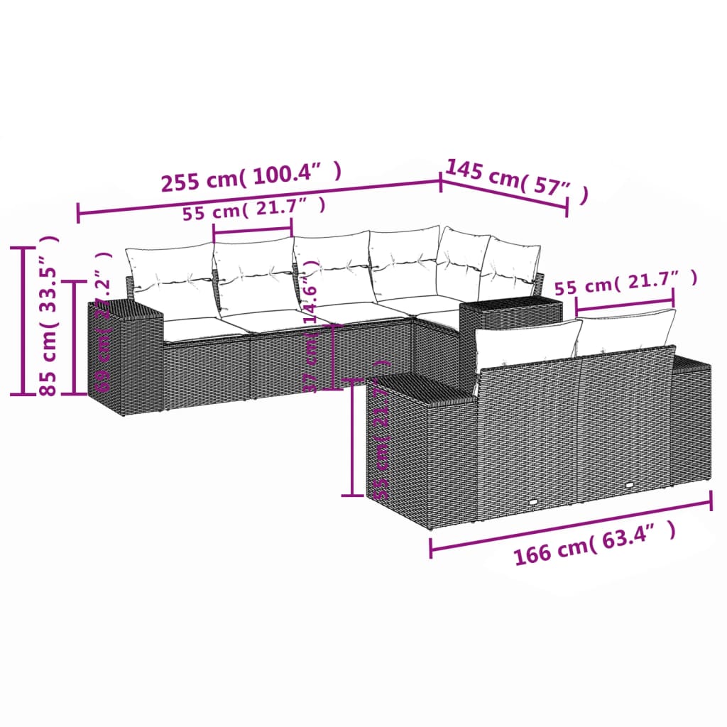 Set Divani da Giardino 7 pz con Cuscini Grigio in Polyrattan 3222809