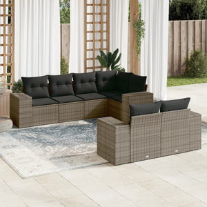 Set Divani da Giardino 7 pz con Cuscini Grigio in Polyrattan 3222809