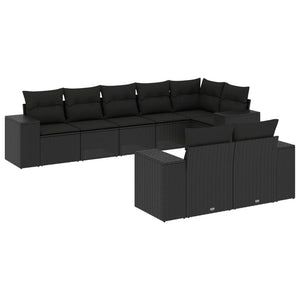 Set Divani da Giardino con Cuscini 8 pz Nero in Polyrattan 3222814