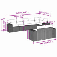 Set Divani da Giardino con Cuscini 8 pz Nero in Polyrattan 3222814