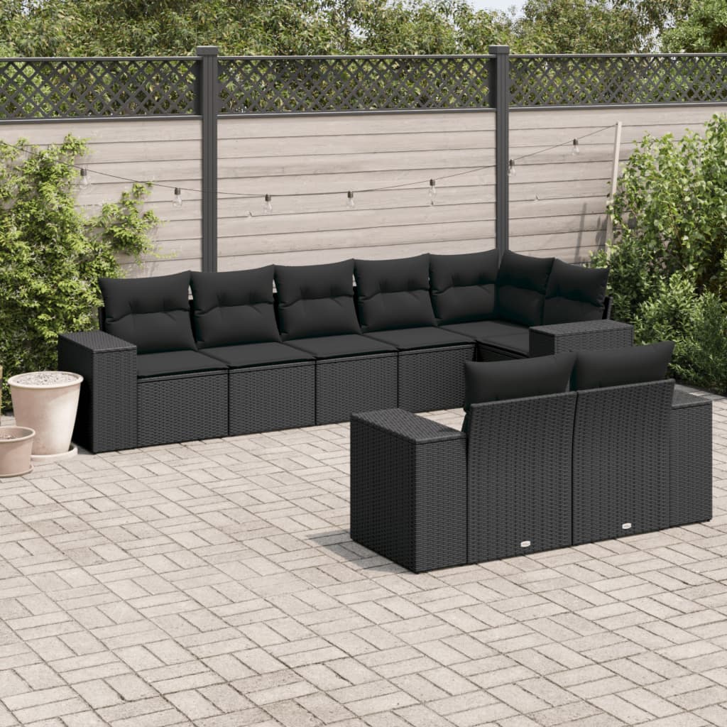 Set Divani da Giardino con Cuscini 8 pz Nero in Polyrattan 3222814