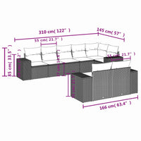 Set Divani da Giardino con Cuscini 8 pz Nero in Polyrattan 3222815