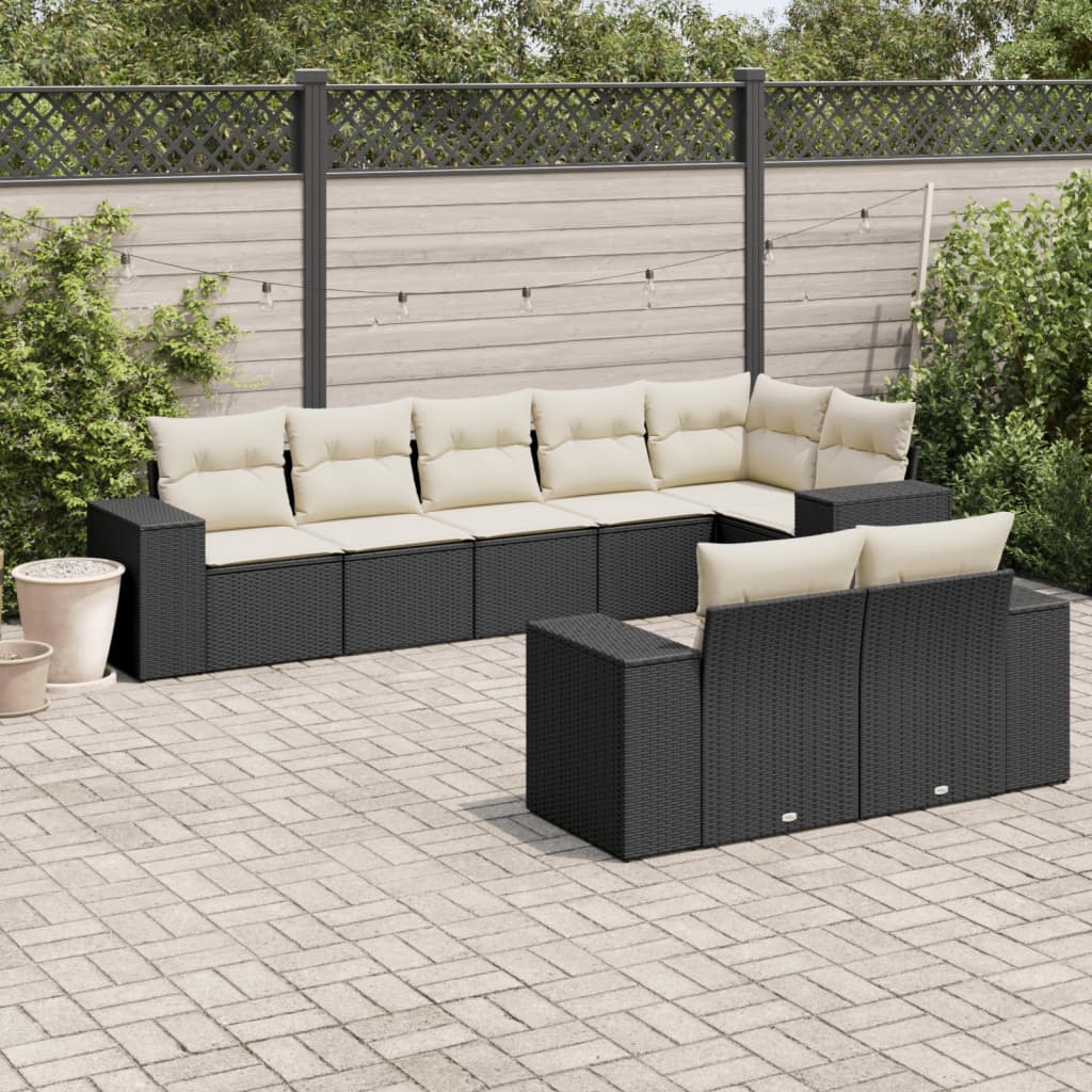 Set Divani da Giardino con Cuscini 8 pz Nero in Polyrattancod mxl 114344