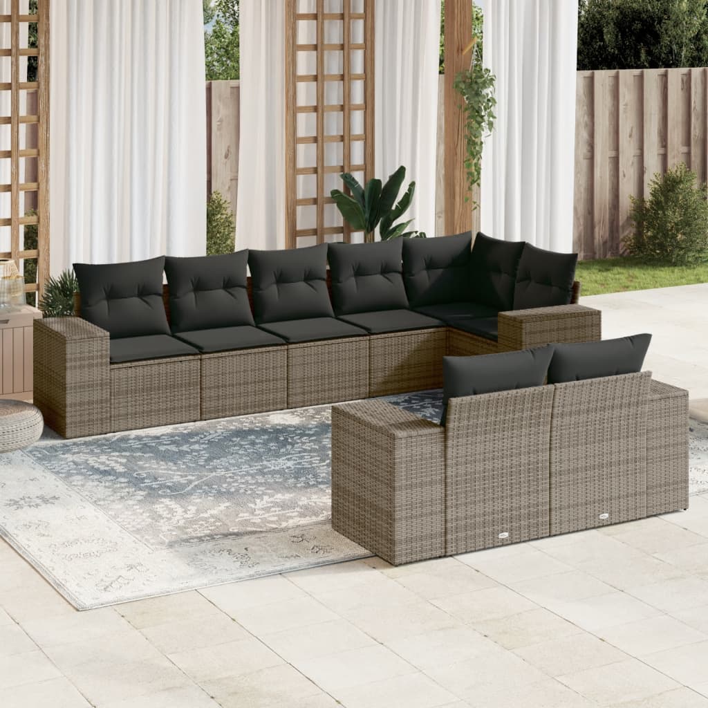 Set Divano da Giardino 8 pz con Cuscini Grigio in Polyrattan 3222819