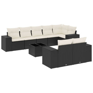 Set Divani da Giardino 9 pz con Cuscini Nero in Polyrattan 3222825