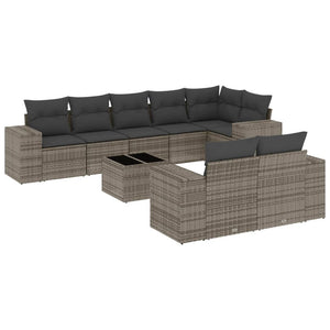 Set Divano da Giardino 9 pz con Cuscini Grigio in Polyrattan 3222829