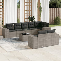 Set Divano da Giardino 9 pz con Cuscini Grigio in Polyrattan 3222829